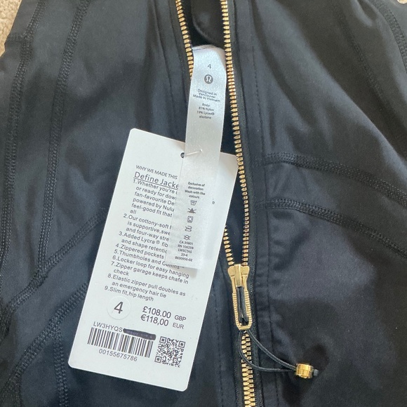 lululemon Define Cropped Jacket Nulu in Black/Gold/Gold Sz 4 NWT $128R - Picture 9 of 11